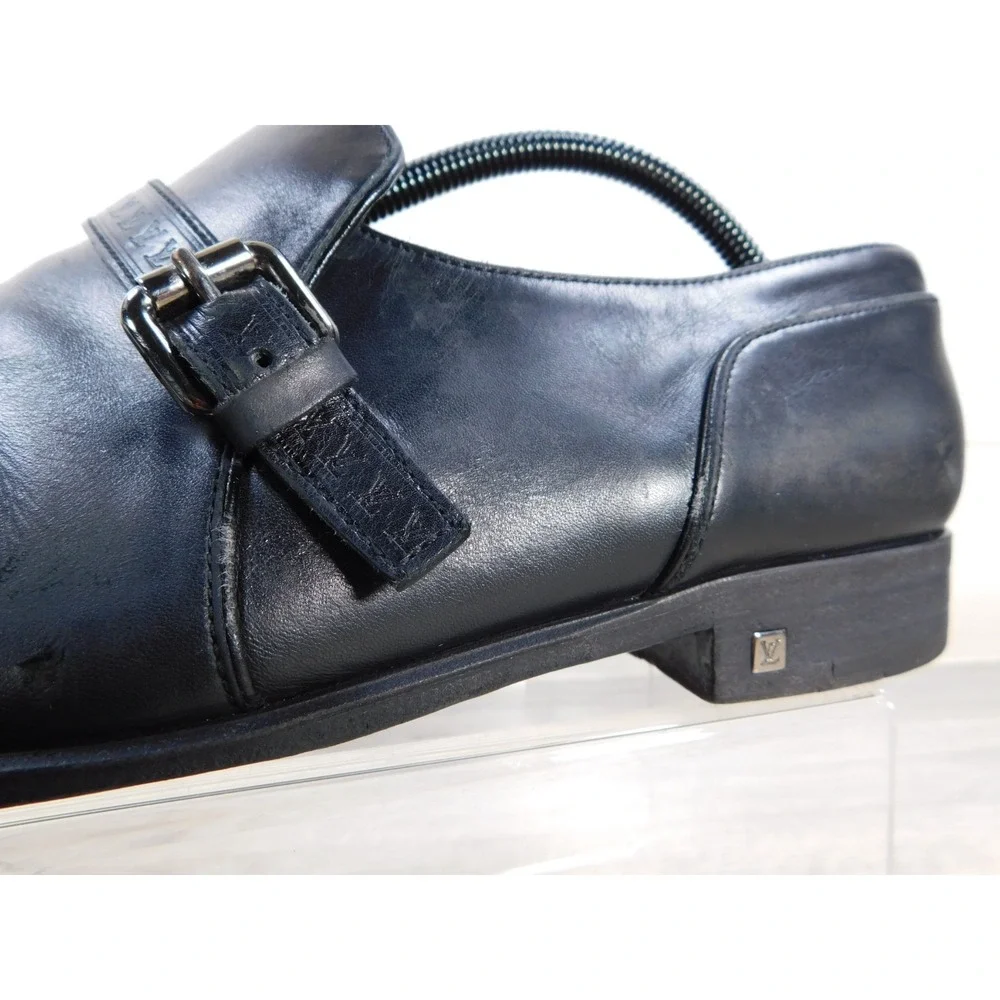 Louis Vuitton Mens Black Leather Single Monk Strap Dress Shoes Size 8M Luxury